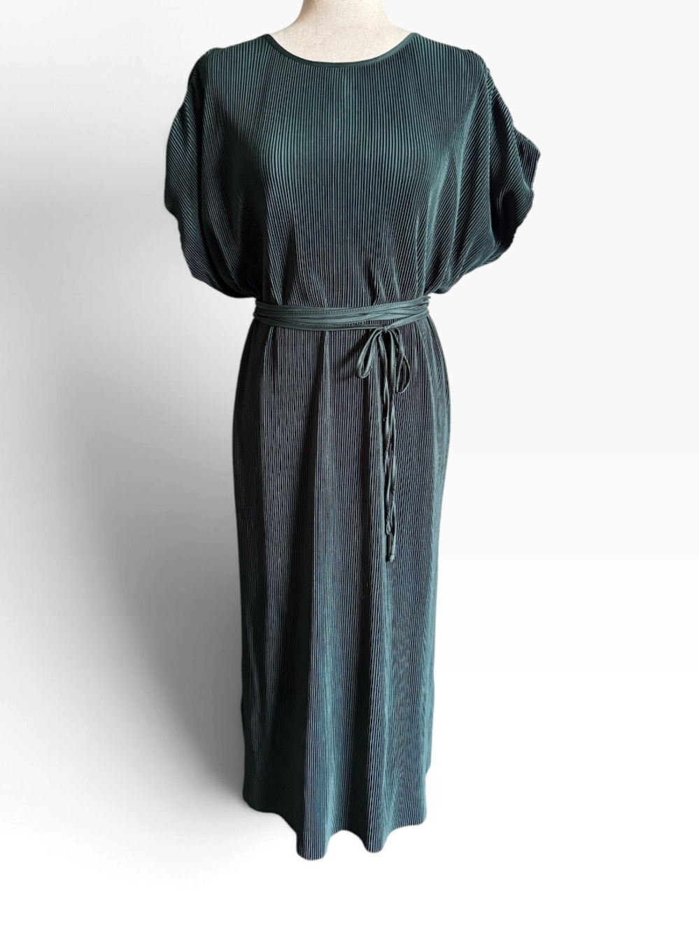 City Chic Dark Teal Pleated Dress with Tie Belt
